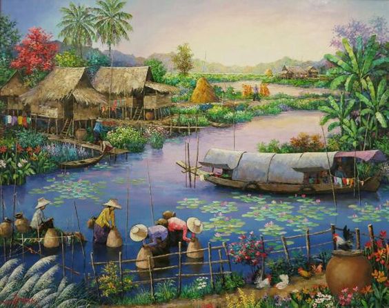 Tranh sơn dầu phong cảnh đồng quê đẹp