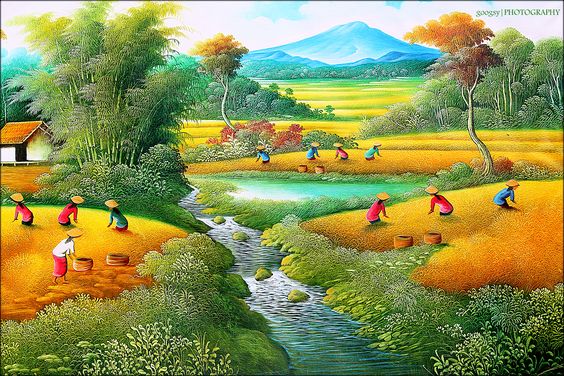 Tranh sơn dầu phong cảnh cánh đồng đẹp